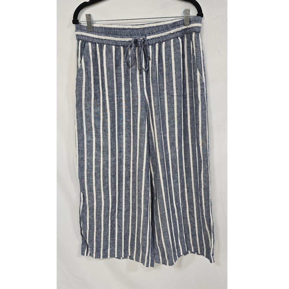 Chaps women L linen blend wide leg straight pull on pants vacation beach resort
